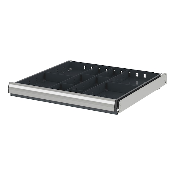 Einteilungssortiment mit Fachschienen und Fachteiler für Systemmaß 12.8 - EINTLNGSORT-FACHSHN-SL12.8-10FACH-H60