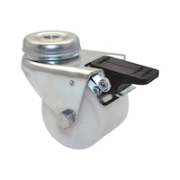 Twin wheel swivel machinery castor Hard with locking device and bolt hole