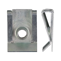 Sheet metal nut with threaded shank