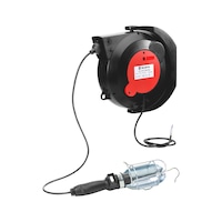 Cable reel, automatic, with hand-held lamp