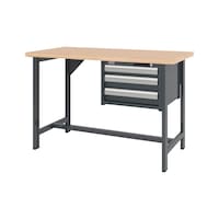 Työpöytä, system 1500 mm, 2 kiinteää jalkaparia ja ripustettava laatikosto 8.6