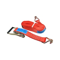 Ratchet strap with standard ratchet and double-pointed hook