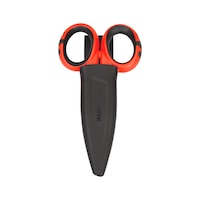 Electrician's scissors with notch and holster