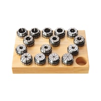 Collet set in wooden base ER25 10 &micro;m, ISO 15488, DIN 6499