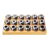 Collet set in wooden base ER40 10 &micro;m, ISO 15488, DIN 6499