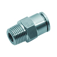 Straight stainless steel plug connector with R-thread