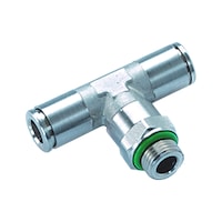 Rotatable stainless steel T-shaped plug connector with M-G thread