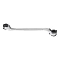 Ratcheting double box-end wrench deep offset