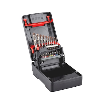 3-in-1-Sortiment mit Schlagbohrern DUO-S Zylinderschaft, Bits und Bithalter 19-tlg.