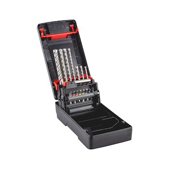 3-in-1-Sortiment mit Hammerbohrern Plus Quadro-L, Bits und Bithalter 16-tlg.