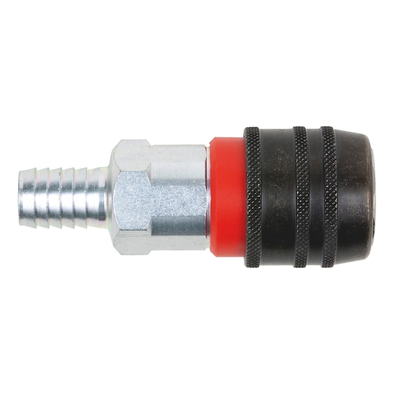 Steel safety coupling Series 4000 with hose connection for PVC hoses - CUPL-QCKACTION-PN-SAV-S4000-ID13MM