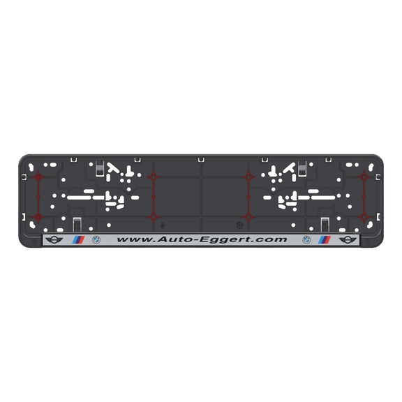 Kennzeichenbefestigung Twin-Fixx komplett bedruckt mit 4 roten Gummieinlagen - KSB-KOMPL-PL/LST-4FARB-TWINFIXX-520MM