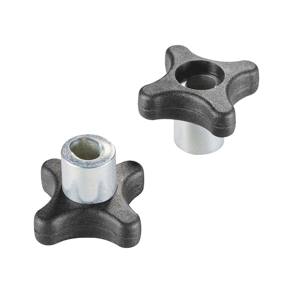 Cross handle with insert nut, quick-action - CRSHNDL-QUICK-BLCK-THRGHO-INRT-ZN-M8