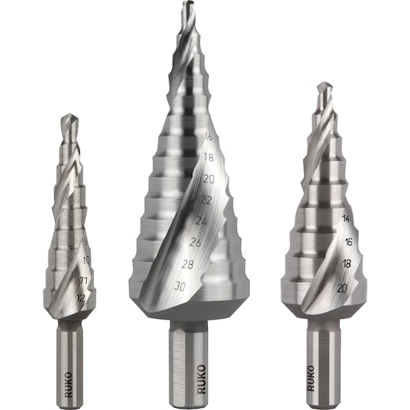 Stepped twist drill HSCo plain assort. 3 pcs Ruko