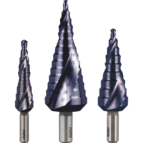 Stepped twist drill HSS TiAlN assort. 3 pcs Ruko