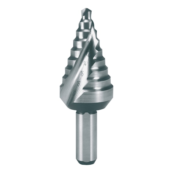 Stepped drill bit, spiral
