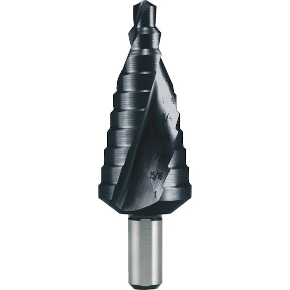 Stepped drill bit, spiral