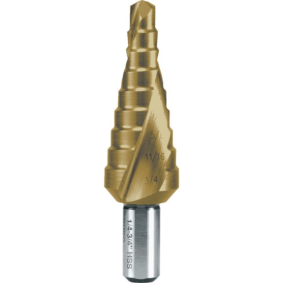 Stepped drill bit, spiral - TWSTSTEPDRIL-RUKO-101703T-HSS-D1/4-3/4