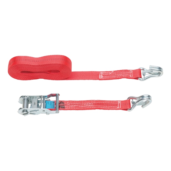 Ratschenzurrgurt zweiteilig Doppelspitzhaken mit Sicherungsfalle - ZGRT-RAT-2TLG-SICHERUNG 2T-B35MM-L8M