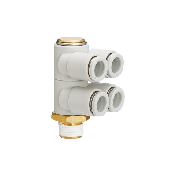 Screw-in angle, female thread, 4-way, swivels 360&deg;  Plastic