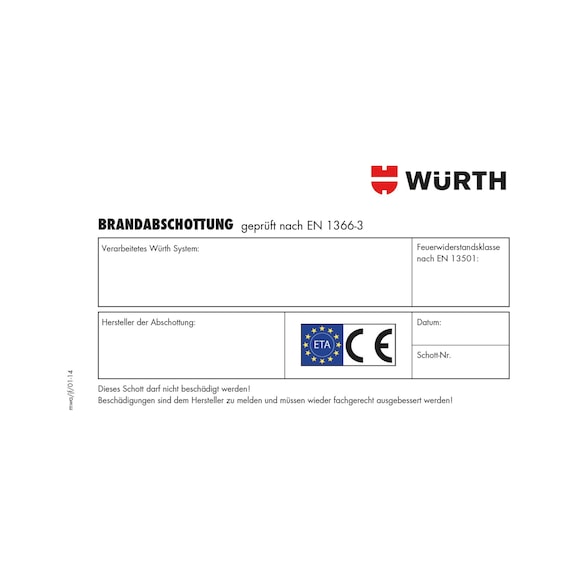 Fire partition marking plate for cables, pipes and electrical lines - MRKPLT-PIPE-CBL