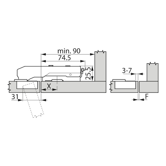 Stollenscharnier TIOMOS Impresso 110 / 90 E - SHAN-TS-IMPRESSO-110-90-GB-BB-ELGND