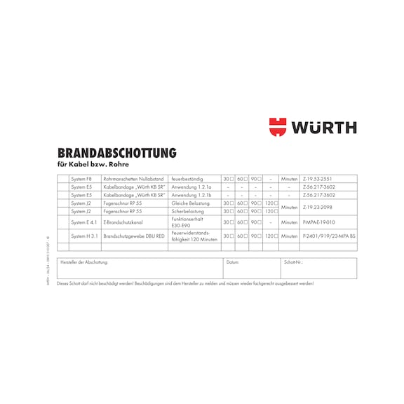 Identificatieplaat brandafdichting voor kabels en elektriciteitsleidingen - MRKPLT-PIPE-CBL