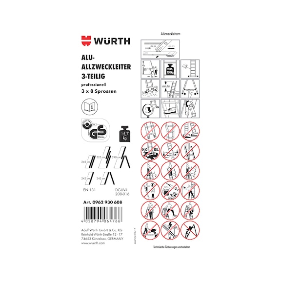 Pictogramme d'étiquette adhésive pour échelle - LBL-(F.LDR-0962930608)-PVC