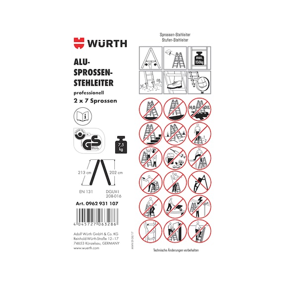 Pictogramme d'étiquette adhésive pour échelle - LBL-(F.LDR-0962931107)-PVC