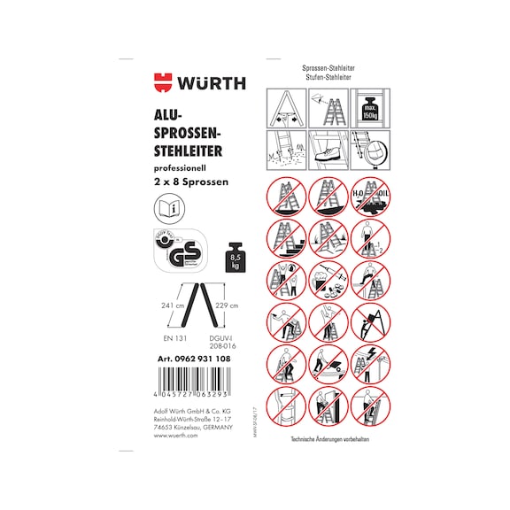 Pictogramme d'étiquette adhésive pour échelle - LBL-(F.LDR-0962931108)-PVC