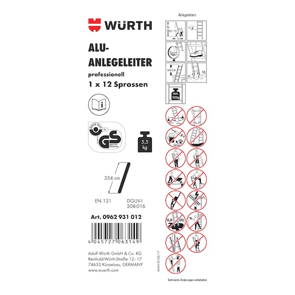 Pictogramme d'étiquette adhésive pour échelle - LBL-(F.LANDLDR-0962931012)-PVC