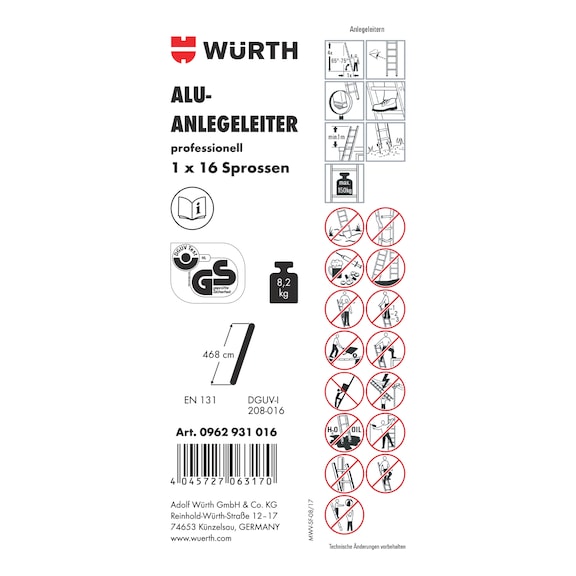 Pictogramme d'étiquette adhésive pour échelle - LBL-(F.LANDLDR-0962931016)-PVC