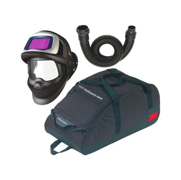 Welding helmet w. powered air respirator - 3M-9100AIR-WELDMSK-FLTR-9100XXI-H569026