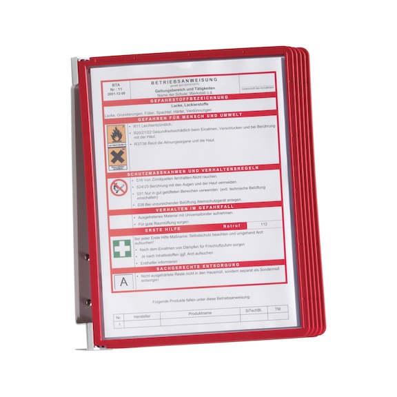 Sichttafelsystem Wand, einfarbig DIN A4 - SICHTTAFELSYS-WAND-5FACH-ROT