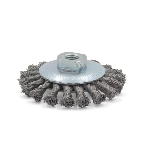 Bevel brush Knotted stainless steel with M14 connecting thread - TAPBRSH-AG-A2-M14-100MM