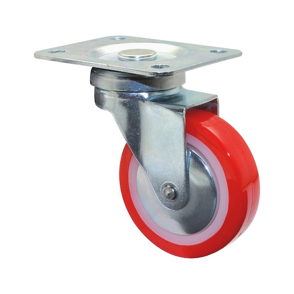 Swivel machinery castor with red signal colour - SWIVMACSTR-SCRONPLT-RED-D60-60KG