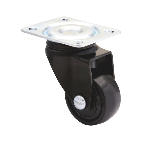 Furniture swivel castor soft 3C series with screw-on plate - SWIVFRNCSTR-3C-BLACK-SOFT-D25-12KG