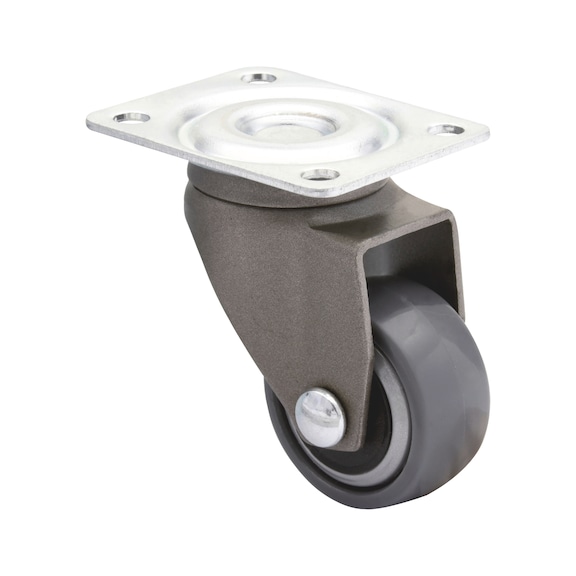 Furniture swivel castor soft 3C series with screw-on plate - SWIVFRNCSTR-3C-ANTHR-SOFT-D25-12KG