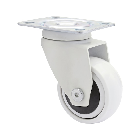 Furniture swivel castor soft 3C series with screw-on plate - SWIVFRNCSTR-3C-WHITE-SOFT-D50-50KG