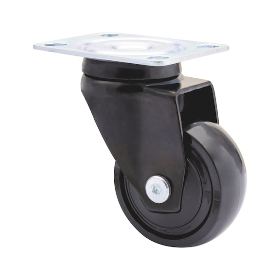 Furniture swivel castor soft 3C series with screw-on plate - SWIVFRNCSTR-3C-BLACK-SOFT-D50-50KG