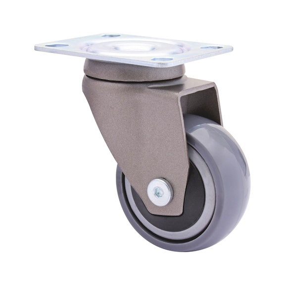 Furniture swivel castor soft 3C series with screw-on plate - SWIVFRNCSTR-3C-ANTHR-SOFT-D50-50KG