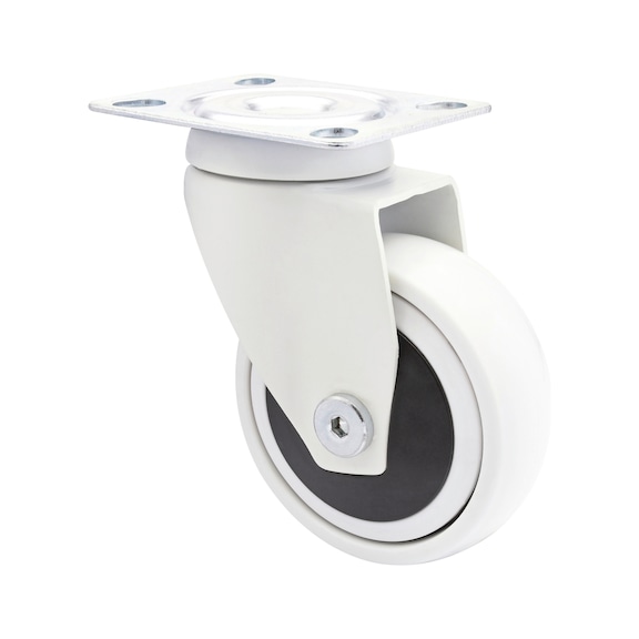 Furniture swivel castor soft 3C series with screw-on plate - SWIVFRNCSTR-3C-WHITE-SOFT-D75-75KG