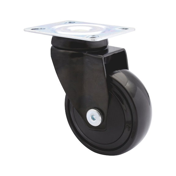 Furniture swivel castor soft 3C series with screw-on plate - SWIVFRNCSTR-3C-BLACK-SOFT-D75-75KG