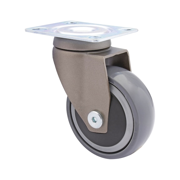 Furniture swivel castor soft 3C series with screw-on plate - SWIVFRNCSTR-3C-ANTHR-SOFT-D75-75KG