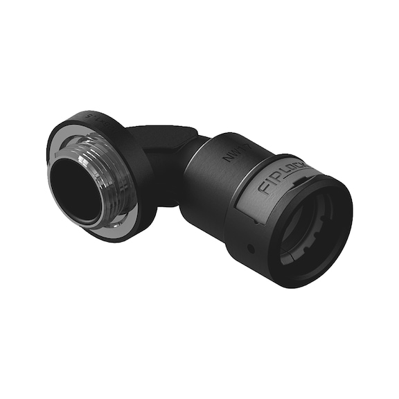 Screw fitting elbow angle 90°, metal thread, metric, PA6 MOP BS SGA - FITT-CND-90DGR-PA6/MET-GREY-NW17-M20X1,5