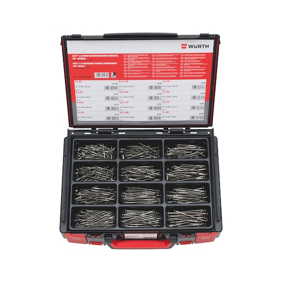 Assortimento di viti per truciolare ASSY<SUP>®</SUP> 3.0 con testa svasata e filettatura parziale