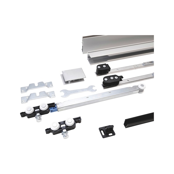 Kit de quincaillerie pour porte coulissante int&eacute;rieure SCHIMOS 80-HS-DR, MB pour pose au plafond avec des portes en bois - SLIDDRFITT-SCHIMOS80HSDR-WCSI-SD-2000