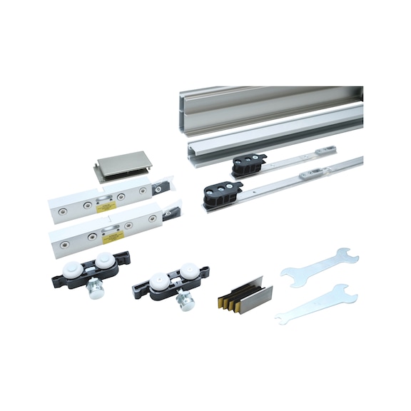 Zimmerschiebetürbeschlag-Set SCHIMOS 80-GS-D, MB für die Deckenmontage bei Glastüren - SHIEBTRBSHLG-SCHIMOS80GSD-MBA2-OD-2000