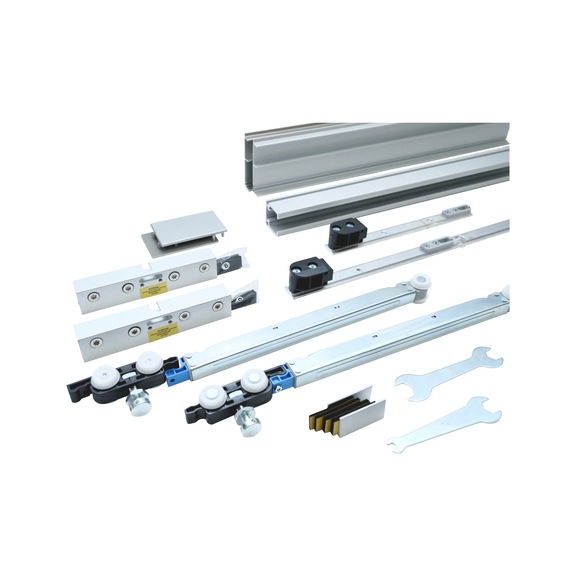 Zimmerschiebetürbeschlag-Set SCHIMOS 80-GS-D, MB für die Deckenmontage bei Glastüren - SHIEBTRBSHLG-SCHIMOS80GSD-MBSI-BD-3000