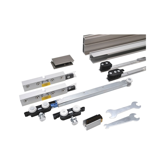 Zimmerschiebet&uuml;rbeschlag-Set SCHIMOS 80-GS-DR, MB f&uuml;r die Deckenmontage bei Glast&uuml;ren - SHIEBTRBSHLG-SCHIMOS80GSDR-MBA2-ED-2000